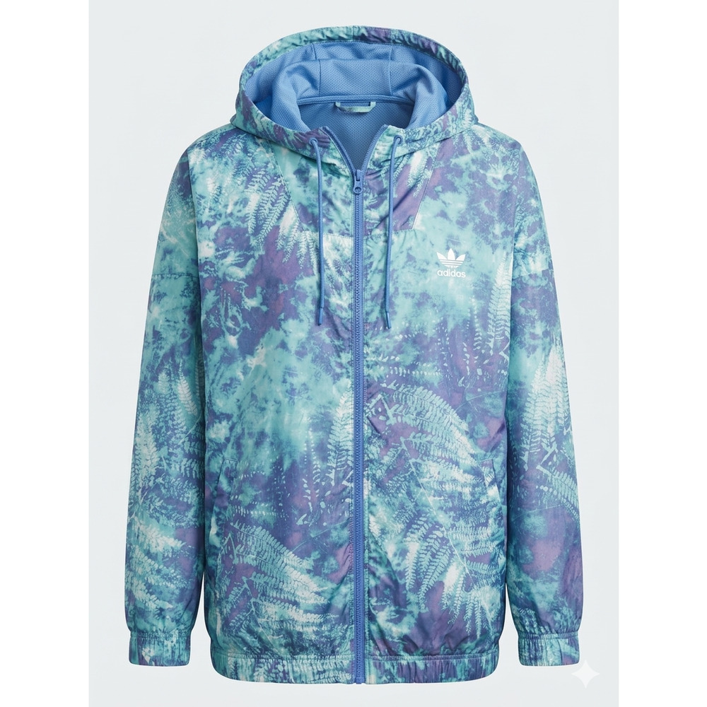 Adidas Originals Y2K Fern Print Windbreaker Jacket Blue Purple Womens Size M
